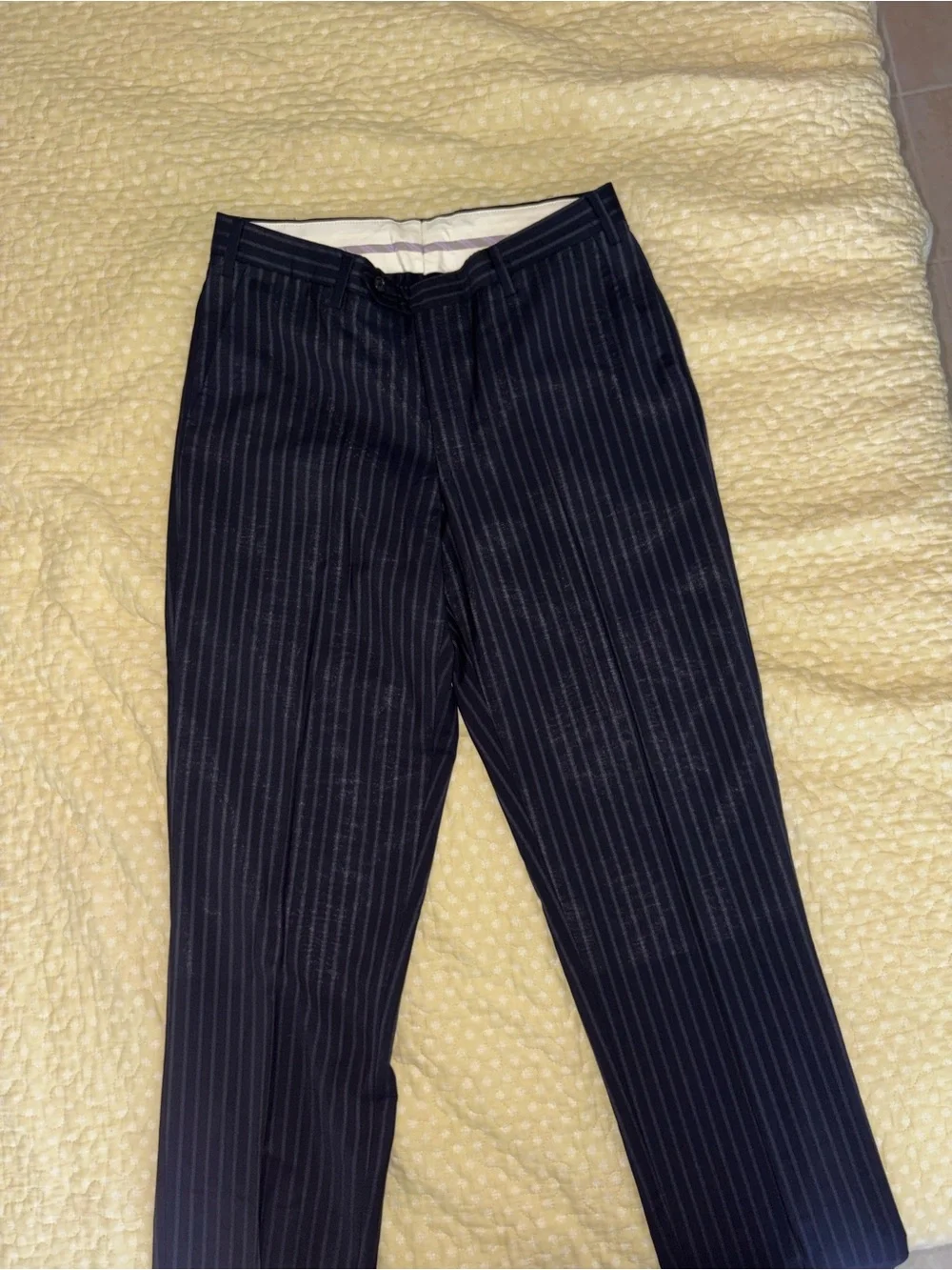 NWT Ike Behar 2-pc Navy Pinstripe Suit Made in Italy size 40S 34W Super 100s